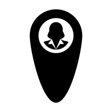 Map icon vector female user person profile avatar with location marker pin Illustrazione stock