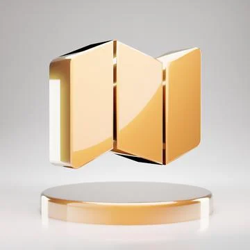 Map icon. Yellow Gold Map symbol on golden podium. Stock Illustration