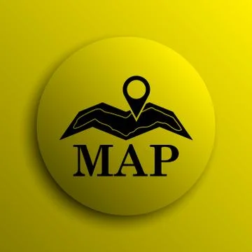 Map icon. Yellow internet button.. Illustrazione stock