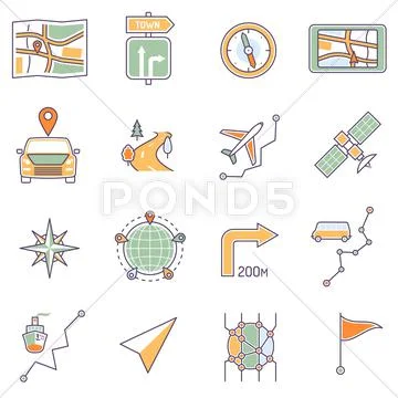 Map Icons Line Stock Illustration