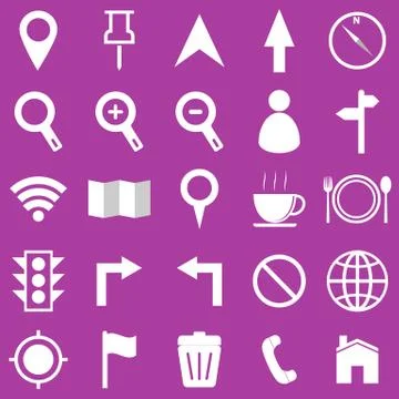 Map icons on purple background Stock Illustration