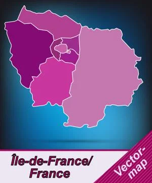 Map of ile-de-france with borders in violet イラスト素材
