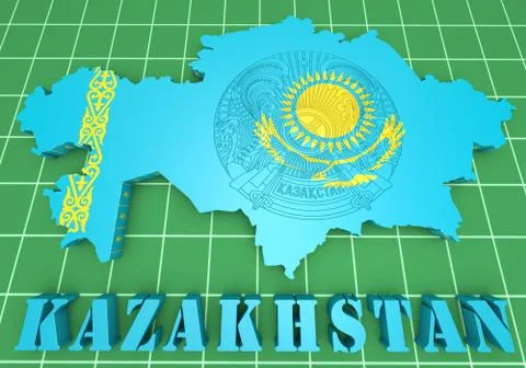 Map illustration of Kazakhstan with flag Illustrazione stock