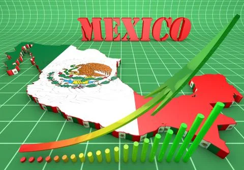 Map illustration of Mexico with flag Illustrazione stock