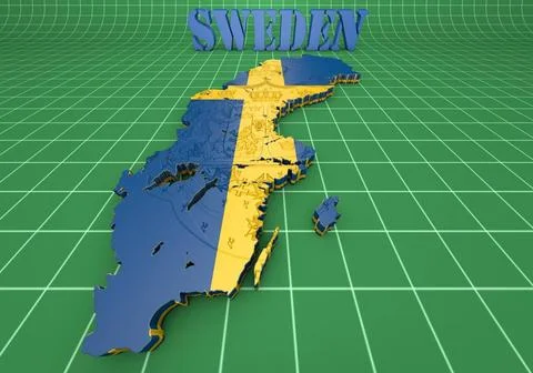 Map illustration of Sweden 3D map illustration of Sweden with flag Copyrig... Foto stock