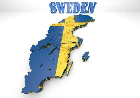Map illustration of Sweden 3D map illustration of Sweden with flag Copyrig... Foto stock