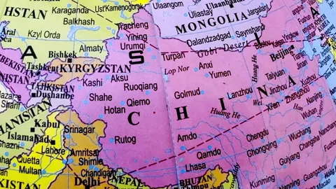 Map of India and China Stock Footage 332891144