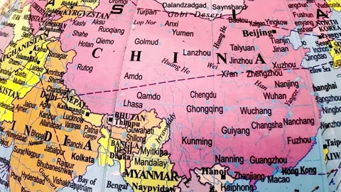 Map of India and China Video stock 332891468