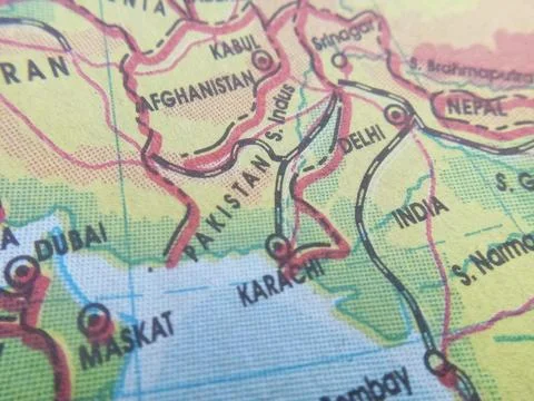 Map of India and surrounding areas. Stock Photos
