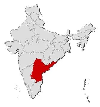 Map of India, Andhra Pradesh highlighted Political map of India with the s... Stock Photos