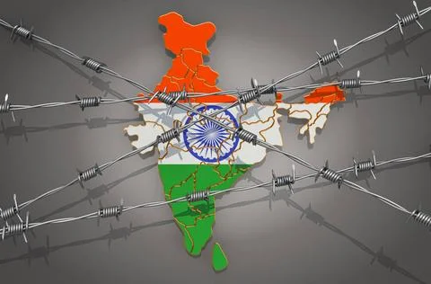 Map of India with barbed wire, 3D rendering Map of India with barbed wire,... Stock Photos