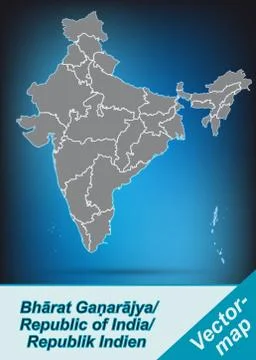 Map of india with borders in bright gray Stock Illustration