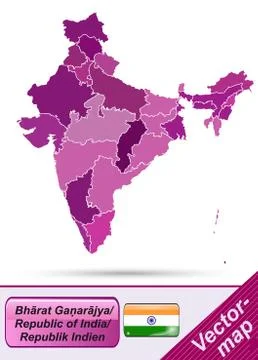 Map of india with borders in violet Stock Illustration