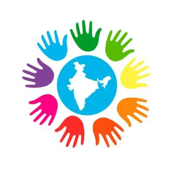 Map of India on the globe belted with colored handles. Icon of tourism, travel. Stock Illustration