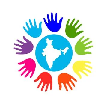 Map of India on the globe belted with colored handles. Stock Illustration