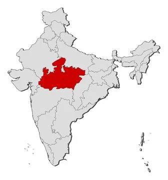 Map of India, Madhya Pradesh highlighted Political map of India with the s... Stock Photos