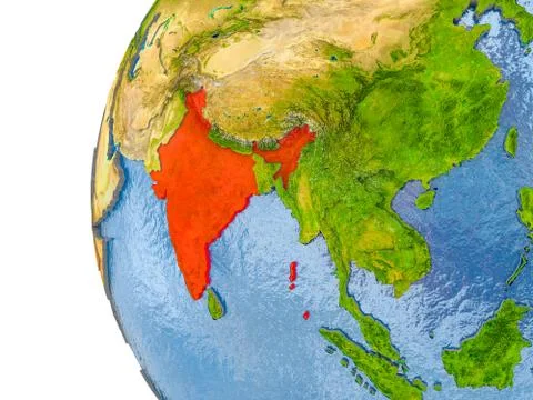 Map of India on model of globe Stock Illustration