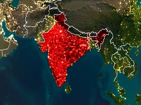 Map of India at night Stock Illustration