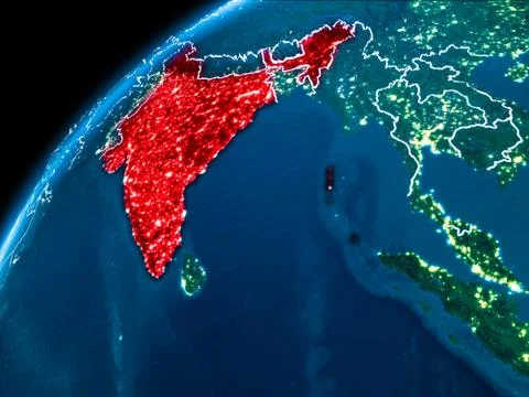 Map of India at night Stock Illustration