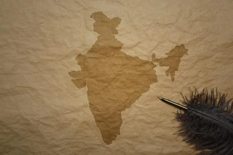 Map of india on a old paper background with old pen Stock Photos