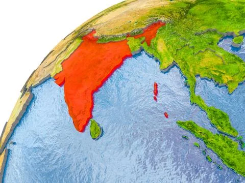 Map of India in red on globe Stock Illustration