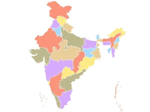Map of India by region in different colors. Stock Illustration
