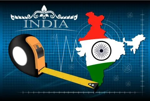 Map of India with ruler, vector. Illustrazione stock