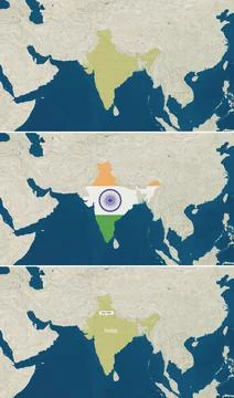 The map of India with text, textless, and with flag Stock Illustration