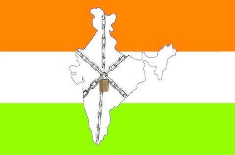 Map of india under lock and chains Stock Illustration
