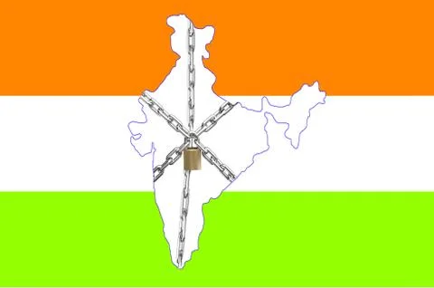 Map of india under lock and chains Stock Illustration