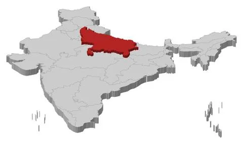 Map of India, Uttar Pradesh highlighted Political map of India with the se... Stock Photos