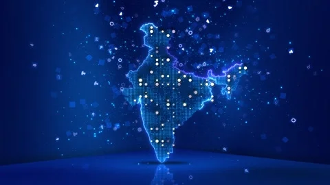 Map of India. Wire frame 3D polygonal network line Cyber digital India country Stock Footage 312977423
