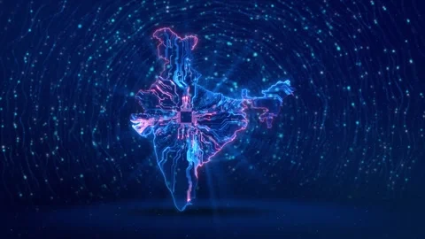 Map of India. Wire frame polygonal network line Cyber digital India country Video stock 317593550