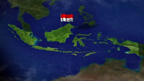 Map of Indonesia with Indonesian flag Stock Footage 231394133