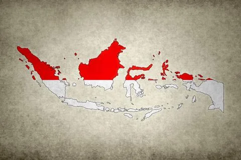 Map of Indonesia with its flag on a paper Stock Illustration