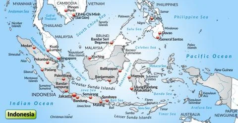 Map of indonesia as an overview map in gray Stock Illustration
