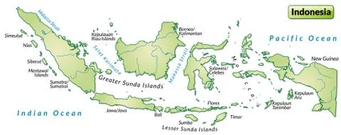 Map of indonesia as an overview map in pastel green Stock Illustration
