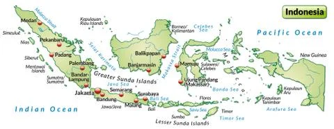 Map of indonesia as an overview map in pastel green Stock Illustration