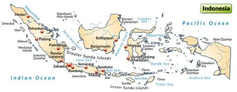 Map of indonesia as an overview map in pastel orange Stock Illustration