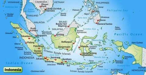 Map of indonesia as an overview map in pastel green Stock Illustration