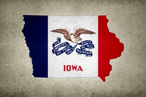 Map of Iowa with its flag on a paper Stock Illustration