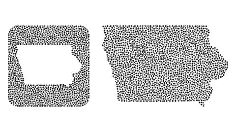 Map of Iowa State - Dotted Collage with Stencil Stock Illustration
