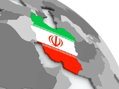 Map of Iran with flag on globe Stock Illustration