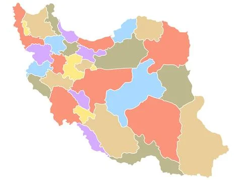 Map of Iran by region in different colors. Stock Illustration