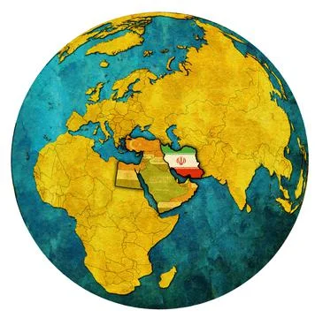 Map of iran territory located in middle east region with country flags over g Ilustração Stock