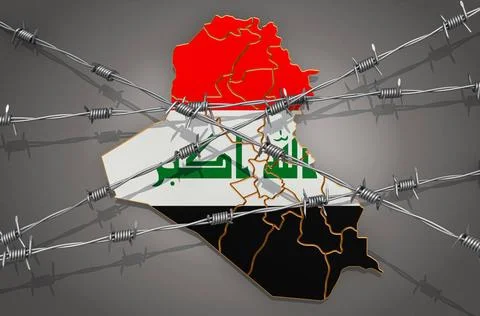 Map of Iraq with barbed wire, 3D rendering Map of Iraq with barbed wire, 3... Stock Photos