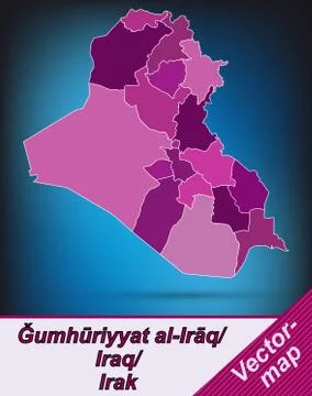 Map of iraq with borders in violet Stock Illustration