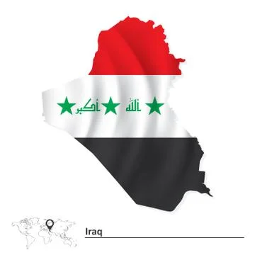 Map of Iraq with flag Stock Illustration