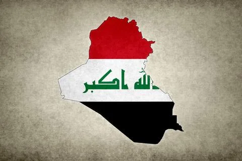 Map of Iraq with its flag on a paper Ilustración de archivo