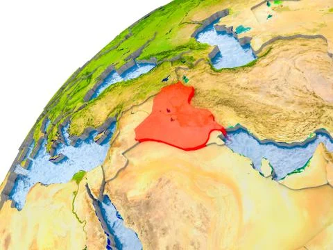 Map of Iraq in red on globe Foto stock